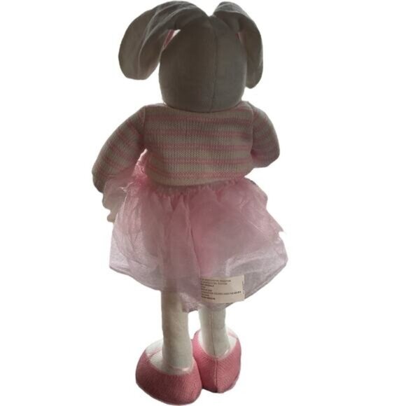 16" Plush Easter Bunny Decor Pink Tulle Skirt & Striped Sweater Holding Carrot - Picture 6 of 6